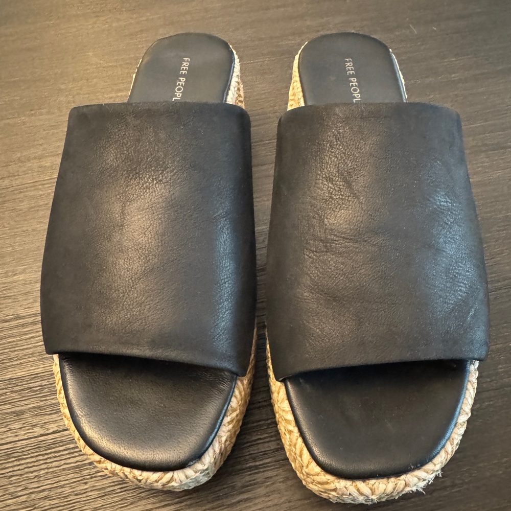 Free People Black Leather Slide Sandals